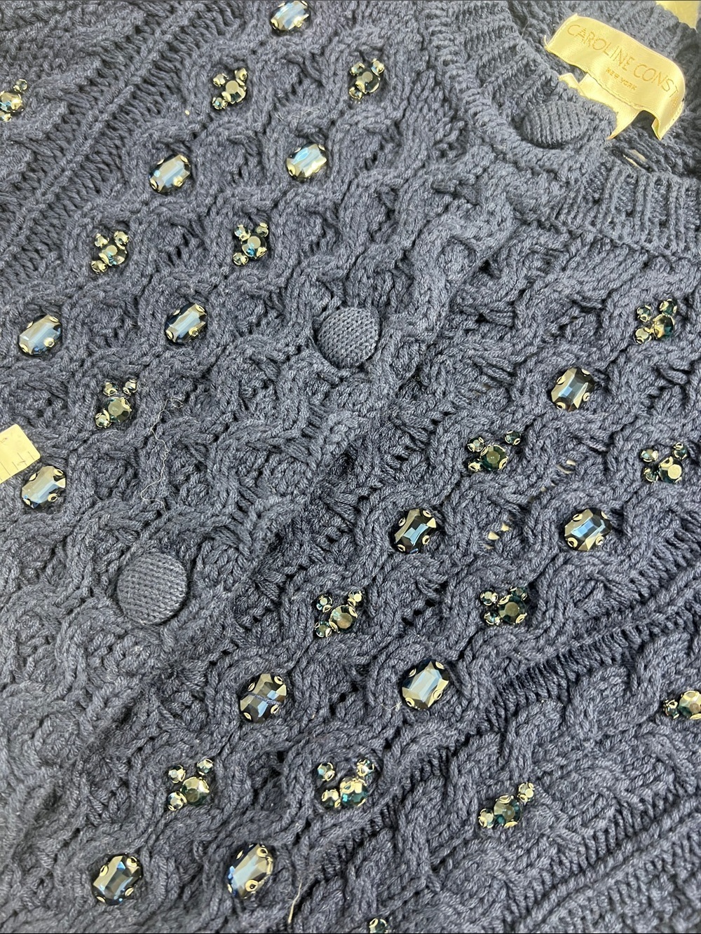 Caroline Constas Sz S Blue Cable Knit Rhiinestone Embellished Cardigan NWT - Picture 8 of 11